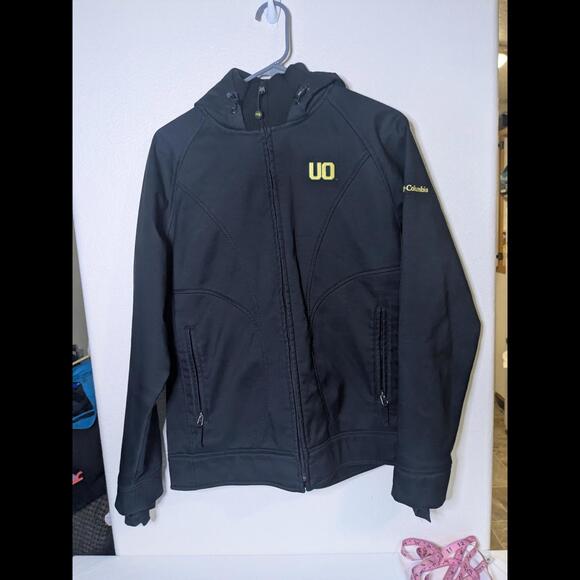Columbia Women's L University of Oregon Ducks Black Waterproof Jacket w/ Hood - Picture 1 of 8